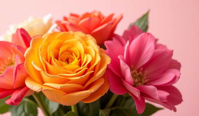 A close-up of a vibrant, custom-made flower bouquet.