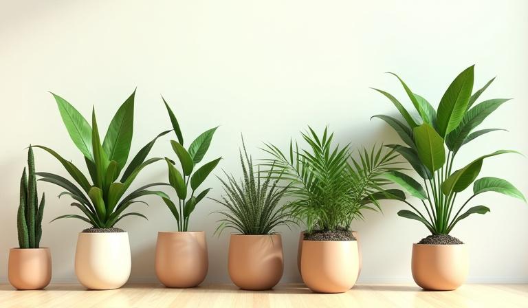 A collection of healthy indoor plants in stylish pots.